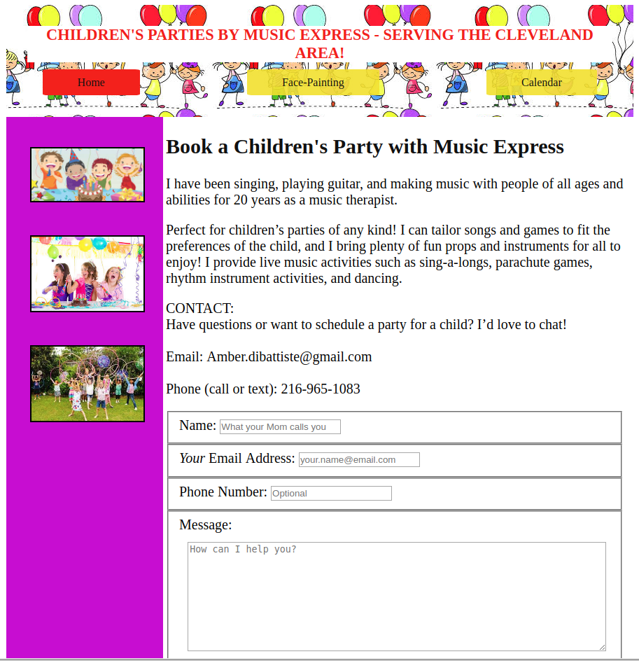 Children's Parties by Music Express website